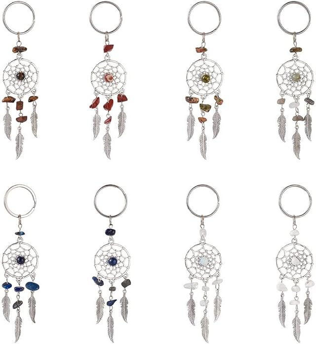 Pandahall 16Pcs Dream Catcher Crystal Charms for Keychains, Antique Silver Bohemia Net Feather Filigree Charms Hanging Ornament Decor for Car Keying Hanging Decoration Birthday Gifts