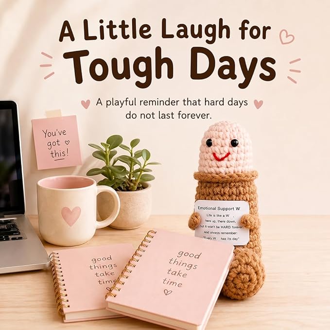 Positive Crochet Gift, Handmade Emotional Support Crochet Figure with Message Card, Knitted Keepsake Desk Decor for Women Friends Coworkers, Birthday
