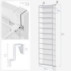 Whitmor 36 Pair Over The Door Shoe Organizer, 12 Tier Hanging Shoe Organizer, Heavy Duty Metal & Mesh Shoe Holder, Hanging Shoe Rack for Closet Organizer & Storage, 69"L x 21.7"W x 7.5"H, Matt White