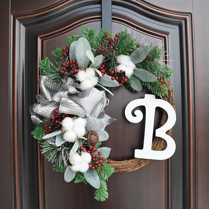 12 Inch Double Sided Wreath Hanger - Over The Door Metal Hook for Christmas - Holds 2 Wreaths - Premium Sturdy Black Metal