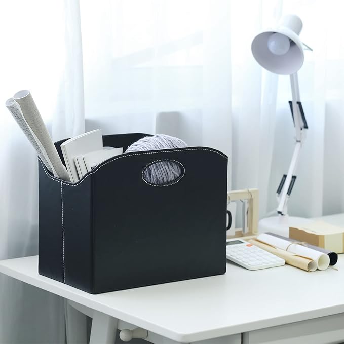 EZDeco Magazine Holder Foldable Magazine Rack Floor PU Leather File Holder Newspaper Book Storage Magazine Basket Document File Folder Organizer for Office Home (Black)