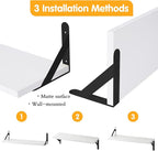 YGEOMER Floating Shelves for Wall, Different Sizes White Wall Shelves for Living Room, Bathroom, Bedroom, Kitchen, Home Decor (Set of 4)
