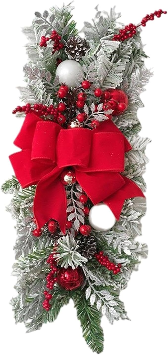 SM SunniMix Christmas Swag Teardrop Swag Artificial Wreath Door Swag Decorative Bow Ornament Lightweight PP Material Suitable for Gift Giving Home Decoration, Flocking Red
