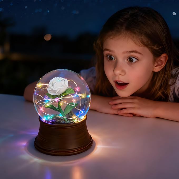 Rose Snow Globe Music Box, Preserved White Rose Flower Musical Snow Globes, LED Light Up Rose Snowglobe Water Globe Romantic Gift for Women Girls in Mother's Day, Anniversary, Christmas