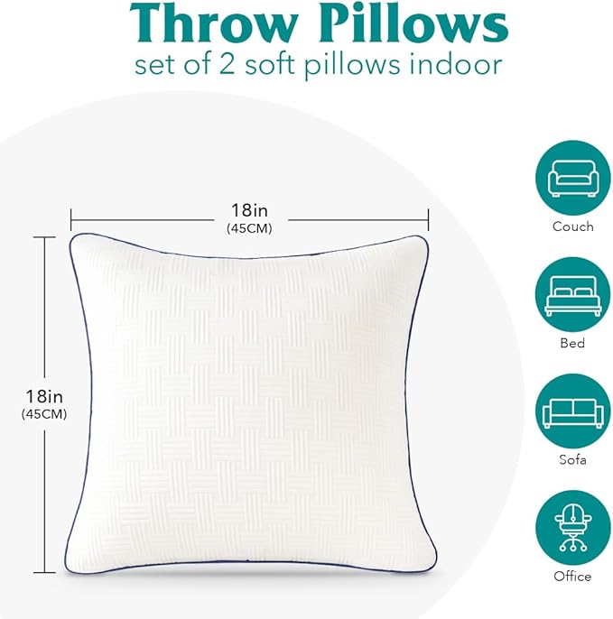 Oubonun 18x18 Pillow Inserts Set of 2 - Square Decorative Throw Pillows for Couch Bed Sofa Living Room Down Alternative Polyester Filling 18 Inch Insert(Beige)