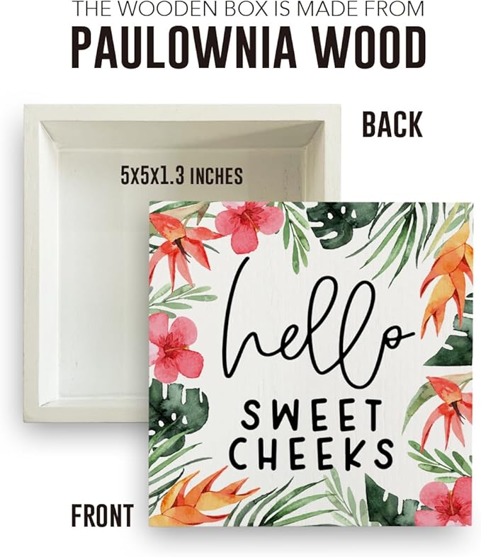 Hello Sweet Cheeks Bathroom Decor Summer Bathroom Decor Flower Summer Decorations Wooden Box Sign for Home Office Farmhouse Table Shelf