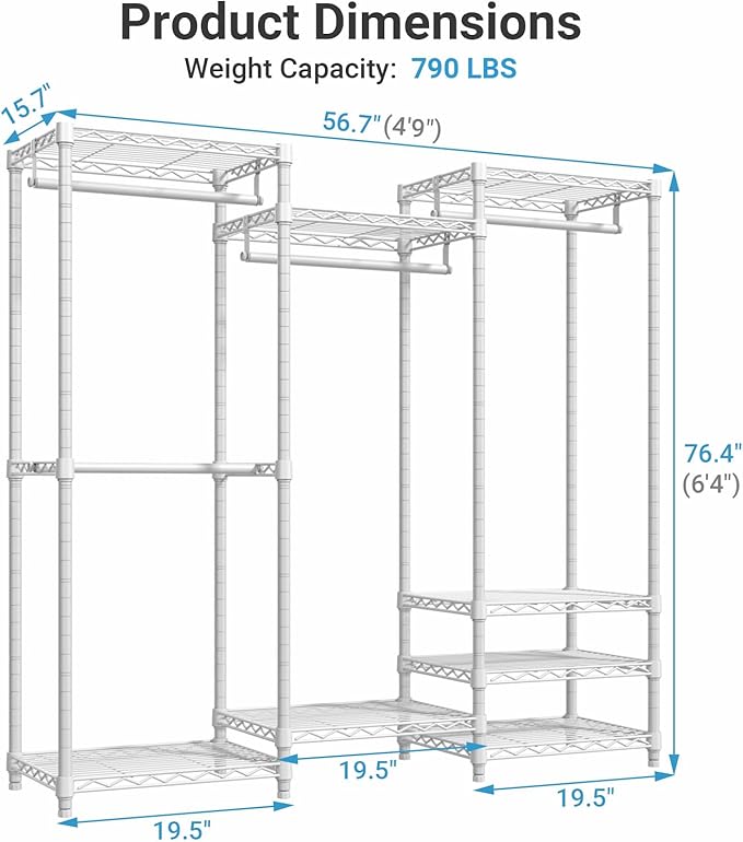 VIPEK V5C Medium Covered Clothes Rack Heavy Duty Portable Closet Wardrobe, Freestanding White Clothing Rack with Black Upgarded Polyester Cover, Adjustable Custom Closet Rack, 56.7" Lx15.7 Wx76.4 H