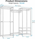 VIPEK V5 Medium Portable Closet Wardrobe Heavy Duty Clothes Rack, Freestanding Closet Metal Clothing Rack with 4 Hang Rods & 8 Shelves, Adjustable Custom Closet Rack, 56.7" Lx15.7 Wx76.4 H, White