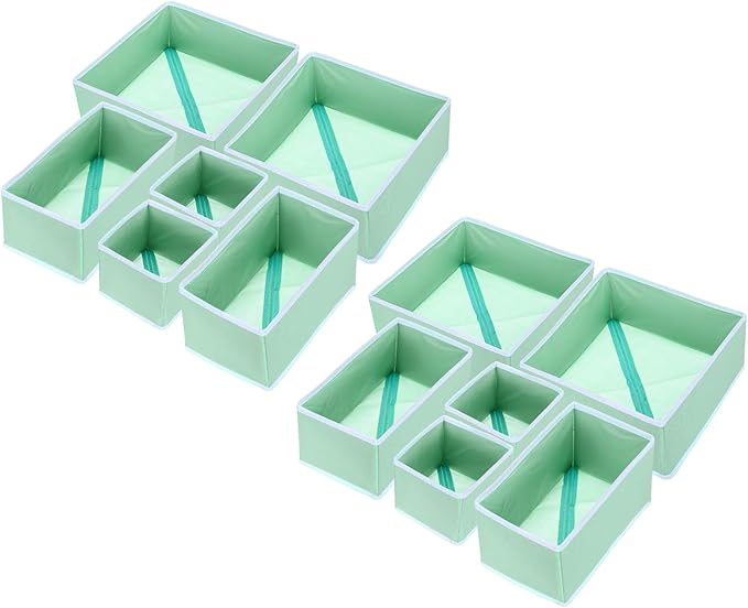 uxcell 1 Set Foldable Cloth Storage Box, 12 Slots Fabric Socks Underwear Drawer Dividers Organizers Baskets Bins for Clothes Socks Scarves Ties, Green