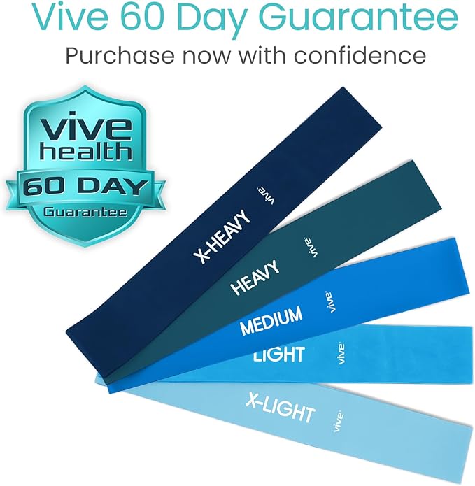 Vive Resistance Bands for Working Out (5 Pack) - Exercise & Workout Resistance Kit - Stretch, Elastic Loop Bands for Physical Therapy, Pilates, Yoga & Gym, for Men & Women