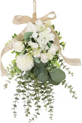 Gcroet Teardrop Wreath - White Artificial Floral Swag Eucalyptus and Chrysanthemum Hanging Decor for Wedding, Holiday, and Farmhouse Wall...