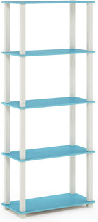 Furinno TURN-S-TUBE Book Shelf, 5-Tier Toolless Storage Shelves with Square Tubes, Shelving Unit for Organization and Storage for Living Room, Home Office, Light Blue