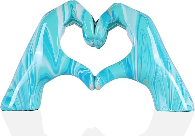 Navy blue hand heart decoration, heart hand statue, love finger sculpture wedding decoration, suitable for bookshelf coffee table office bedroom TV cabinet bookshelf small ornaments home decoration.