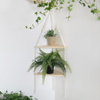 Artilady Corner Shelf White Wall Hanging - 2 Tier Wood Floating Shelves, Rustic Boho Wall Shelf Decor Hand Woven Cotton Rope Storage Rack for Plants Pots Photo Frames (White)