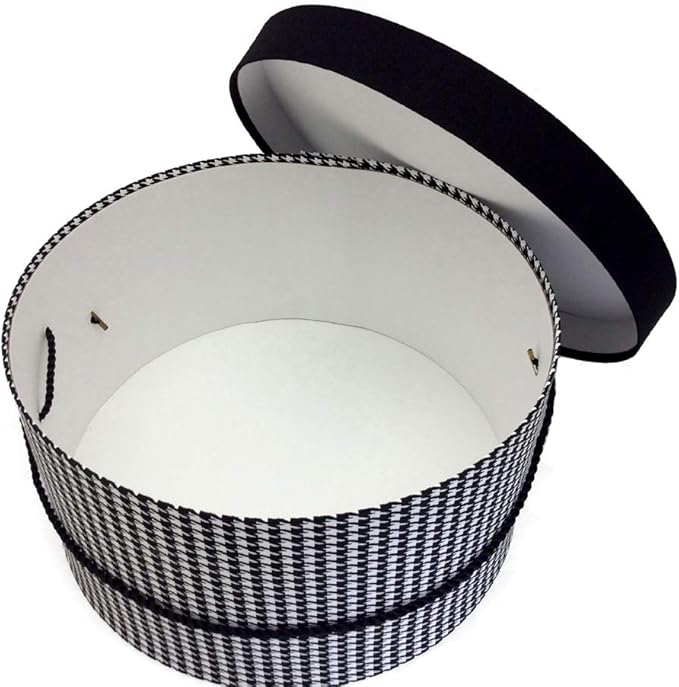 Sarah's Hat Boxes Classic Houndstooth Hat Box – 14.75" x 7.5" (Dia. x Ht.) Handmade in USA – Odorless Non-Toxic Adhesive, Cording Handle – Premium Storage for Hats & Accessories