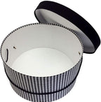 Sarah's Hat Boxes Classic Houndstooth Hat Box – 8.75" x 4.5" (Dia. x Ht.) Handmade in USA – Odorless Non-Toxic Adhesive, Cording Handle – Premium Storage for Hats & Accessories