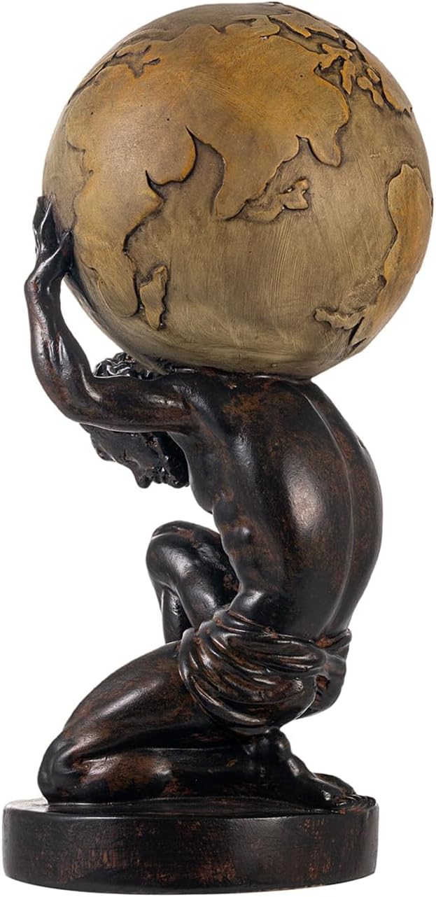 Lukitas Atlas Holding Up World Statue and Sculpture, Lifting The Earth Figurine Decor, Creative Ornament for Home Office Living Room, Brown, Resin 11.5''