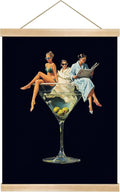 Martini Girl Wall Art, Vintage Glam Cocktail Poster, Retro Fashion Woman in Martini Glass Canvas Print, Chic Bar Lounge Wall Decor for Dining Room Kitchen or Home Office 14x18.5 Inch (Black-Woman04)