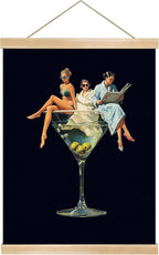 Martini Girl Wall Art, Vintage Glam Cocktail Poster, Retro Fashion Woman in Martini Glass Canvas Print, Chic Bar Lounge Wall Decor for Dining Room Kitchen or Home Office 14x18.5 Inch (Black-Woman04)