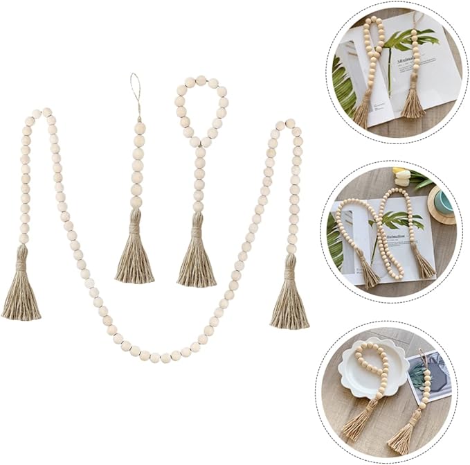 1 Set Rustic Wooden Beads with Tassels and Rope Versatile Wall Decor for Living Room Bedroom Office and Garden Stylish Home Decoration for Festivals and Parties