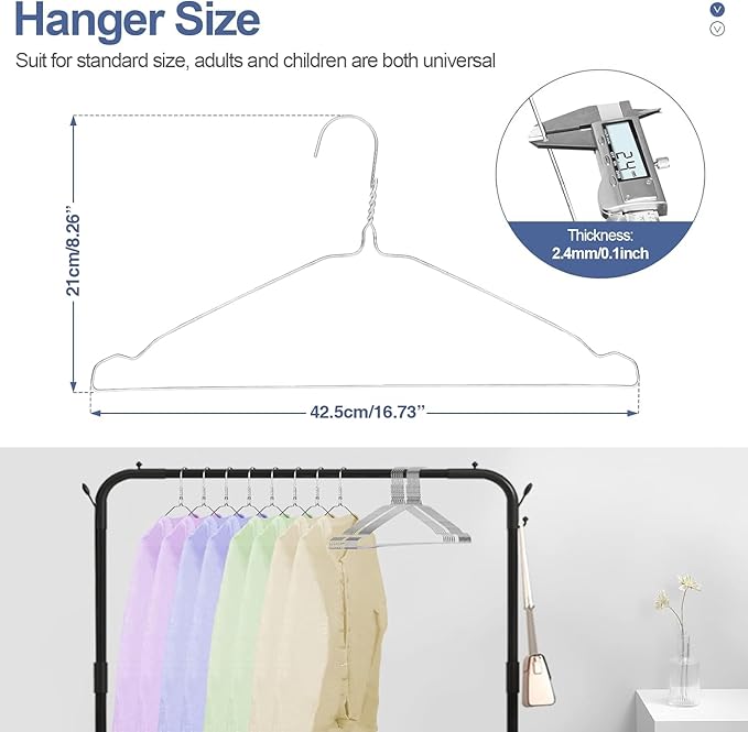 SPECILITE Metal Wire Hangers 100 Pack, Bulk for Commercial and Home, 16 Inch 12 Gauge Ultra Thin for Standard Size Clothes, Coats, Suits, Shirts-Chrome