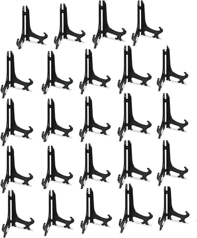 Artliving 4" Black Plastic Stand Cookie Holder Display Stand Place Card Holder Display Easels at Weddings, Birthday Party(24 Pack)