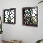 Wocred Set of 4 Mirrors Square Wall Mirror,Gorgeous Rustic Farmhouse Accent Mirror,Caramel Color Entry Mirror for Bathroom Renovation,Bedrooms,Living Rooms and More (12”x12”4pcs)
