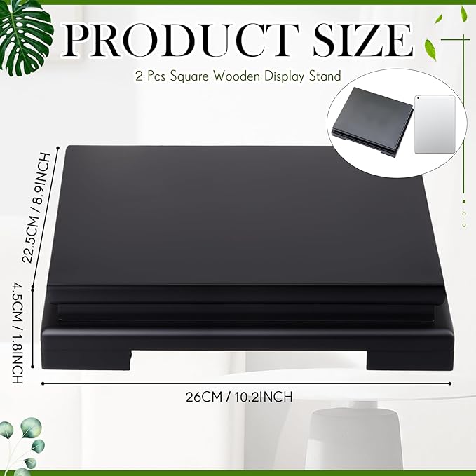 Chunful 2 Pcs Rectangle Wooden Display Stand Wood Vase Display Base Black Pedestal Stand Rectangle Vase Riser for Vases Teapot Trophy Collectibles Aquarium Lamp Home Decoration(10.2 x 8.9 x 1.8 Inch)
