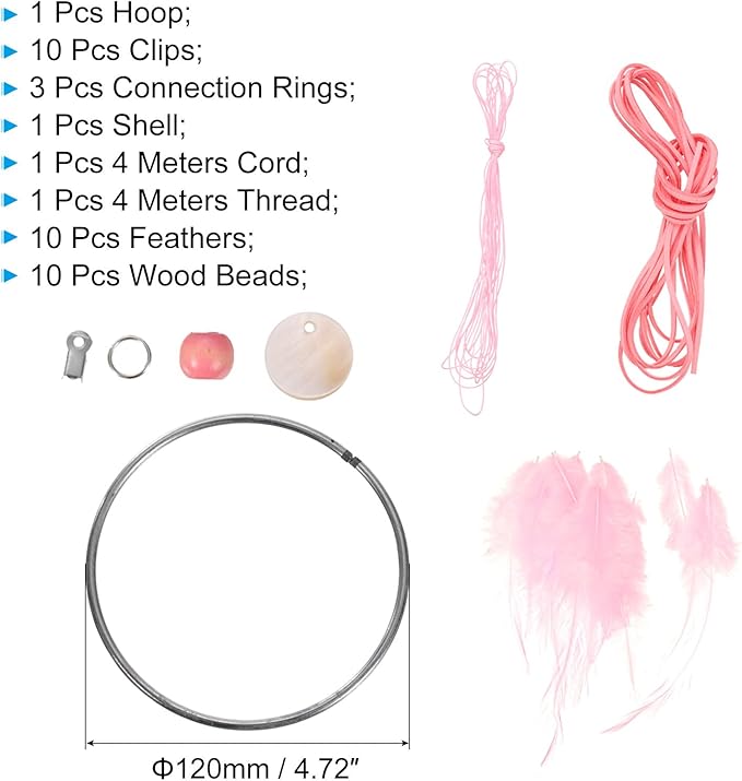 PATIKIL DIY Dream Catcher Kit, Making Dream Catcher Supplies Wall Hanging Handmade Dream Catcher Kits for Beginner Style 3, Pink