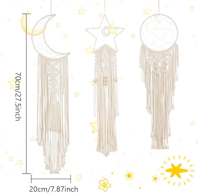 Macrame Kits for Adults Beginners Easy 3 Set Moon Star Craft Kits DIY Dream Catcher Kit with Instructions Video Macrame Wall Hanging Supplies Dream Catcher Kit for Room Wall Decoration