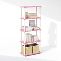 Furinno Turn-N-Tube Book Shelf, 5-Tier Bookshelf, Bookcase with Multipurpose Compact Display Rack, 11.6 x 23.6 x 57.4, for Living Room, Bedroom, Home Office, Pink/White