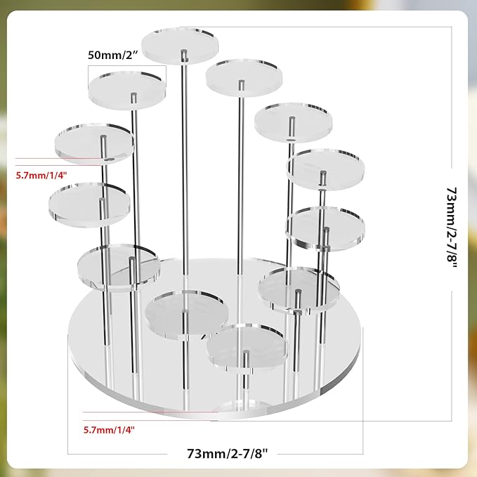 Round Acrylic Display Riser Stands, 12 Tier Jewelry Display Stands for Rings Earrings Mini Figurines 1 Pack(Clear)
