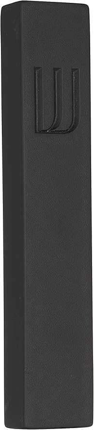 A&S Mezuzot Modern Concrete Mezuzah Case with Scroll, Easy Peel and Stick Mezuza (Black+ Engraved Shin, 7 Inches)