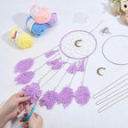 INFUNLY 5 Pack Dream Catcher Wall Hanging Moon Pendant Dream Catcher Kit DIY Large Dreamcatcher with Instructions Dreamy Yarn Wall Hanging Making Kit for Bedroom Window Ornaments Wedding Party Decor