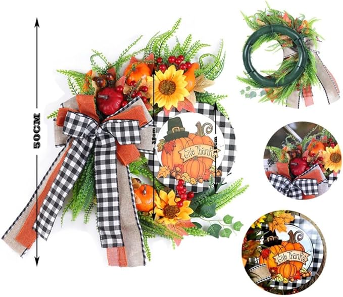 Ochine Fall Harvest Swag - Artificial Teardrop Decorative Wreath for Thanksgiving, Autumn, Halloween