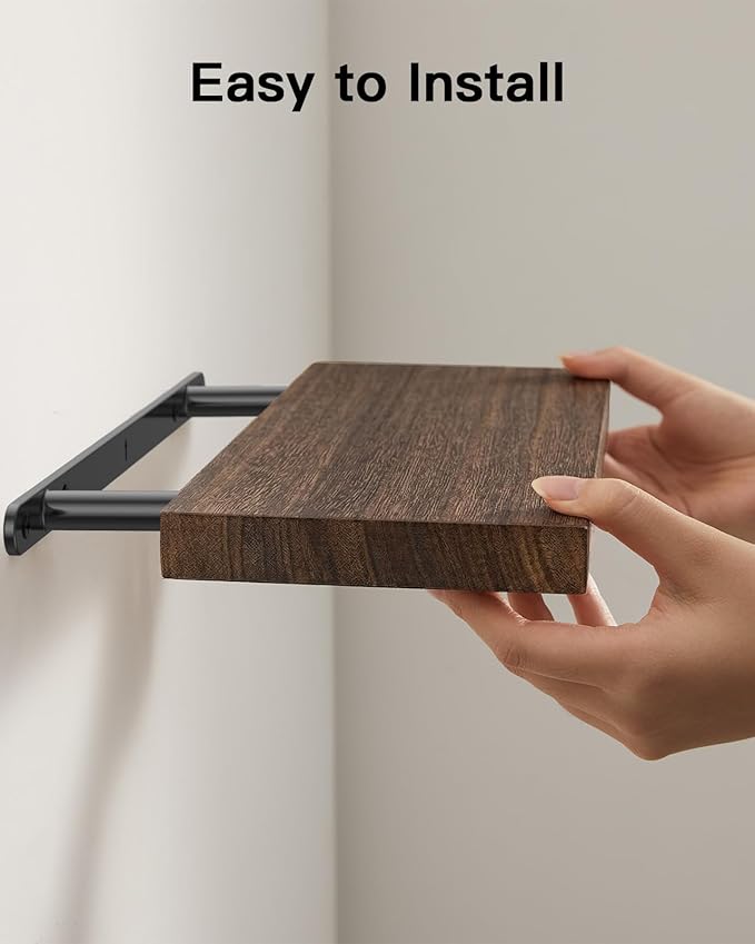 AMADA HOMEFURNISHING Floating Shelves, Paulownia Wood Wall Shelves for Bathroom/Living Room/Bedroom/Kitchen/Home Office, Natural Wood Floating Shelf for Home Storage & Organization, Set of 4, AMFS40BN