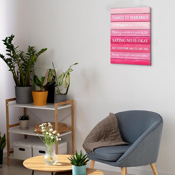 Inspirational Pink Wall Art Decor, Preppy Motivational Room Sign, Pink Positive Canvas Posters Art Work for Home Office Bedroom Living Room Kitchen Bathroom (8 X 10 Inches, Framed)
