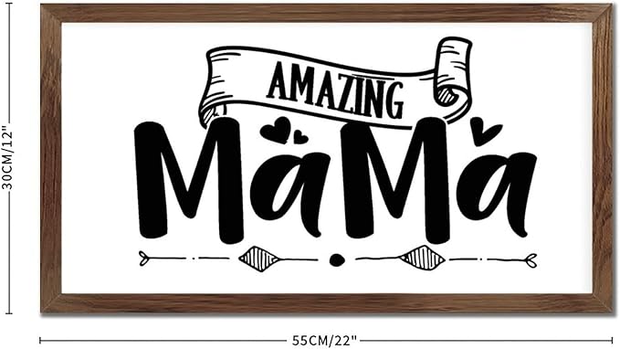 Family Lettering 12x22in Wood Sign with Positive Quotes Amazing Mama Apricot Frame Wooden Plaque Birthday Housewarming Gift for Cottage Shelf Garden Yard Farmhouse Porch Cafe Bar Wall Decor