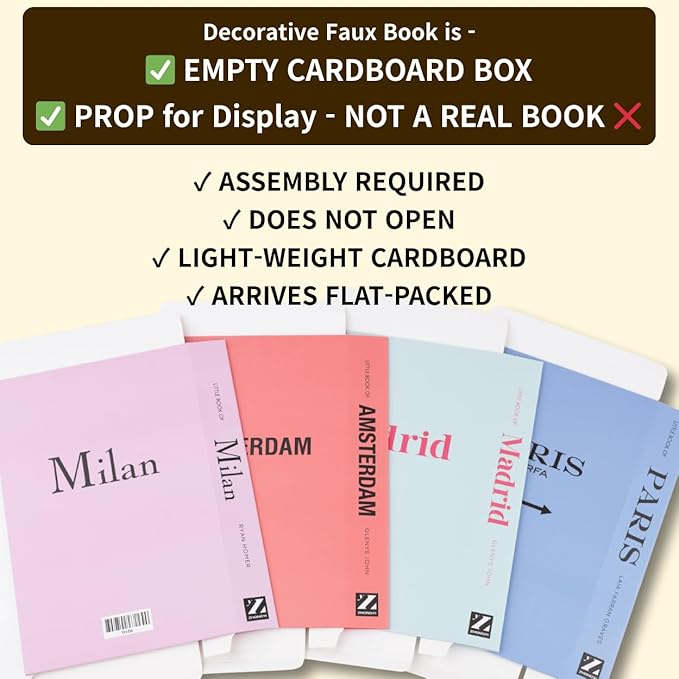 PROBENEX Pastel Medium | 4 PCS Faux Decorative Books for Home Decor | Not Real Books (Cardboard Boxes) | Coffee Table, Shelf Styling & Modern Aesthetic Accent Pieces for Living Room, Office