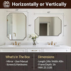 ANDY STAR 24"x40" Gold Mirror, Brushed Brass Scalloped Wall Mirror, Unique Rectangle Mirror, Bathroom Vanity Mirror in Anti-Rust Stainless Steel Metal Frame 1’’ Deep, Hangs Vertically/Horizontally