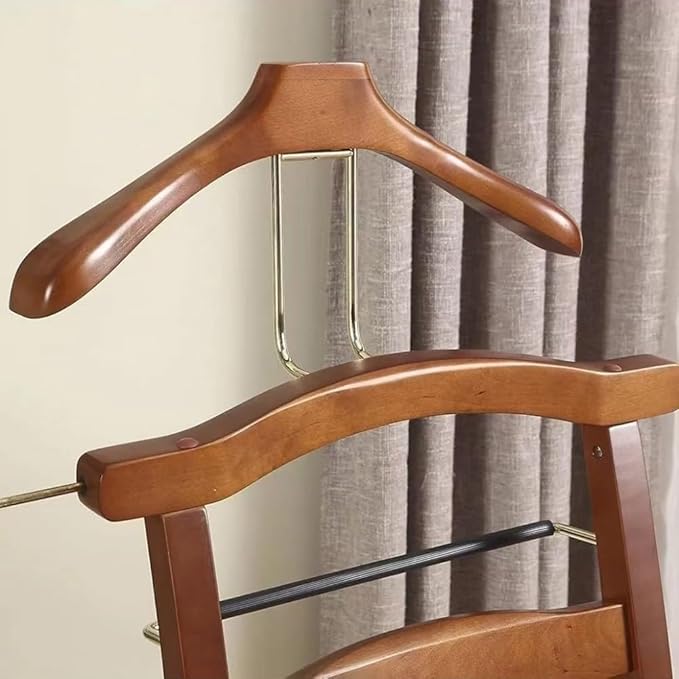 Chair Valet, Freestanding Suit Valet Stands for Women and Men with Drawer Trouser Bar and Tie Bar Wooden Chair Valet Stand Accessory Clothes Organizer,Wooden，45.7 * 58.4 * 111.8cm