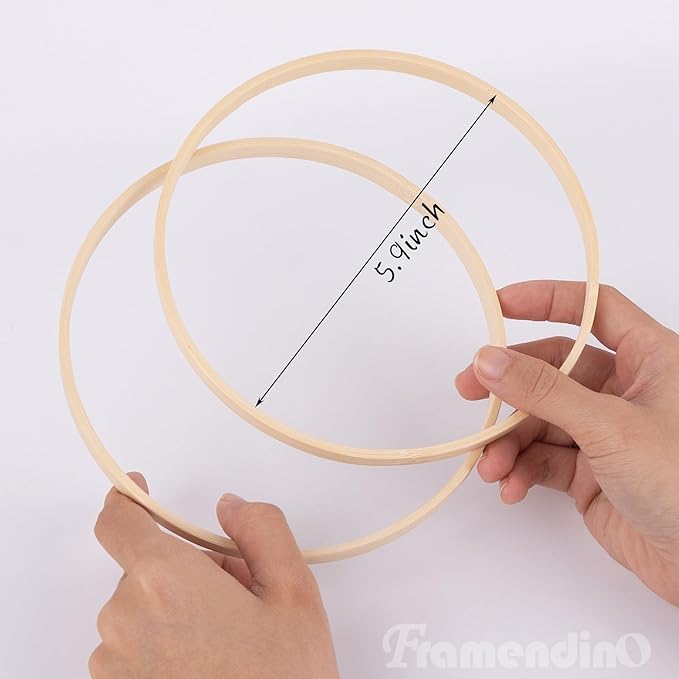 Framendino, 10 Pack 6 Inch Wooden Bamboo Hoops Wreath Rings for DIY Wedding Decor Dream Catcher Wall Hanging Crafts