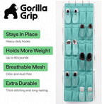 GORILLA GRIP Over the Door Shoe Organizer, 24 Large Breathable Mesh Pockets, Space Saving Hanging Storage Holder, Closet Rack Hanger Holds Up to 40 lbs, Hangs on Closets, Shoes, Accessories, Turquoise