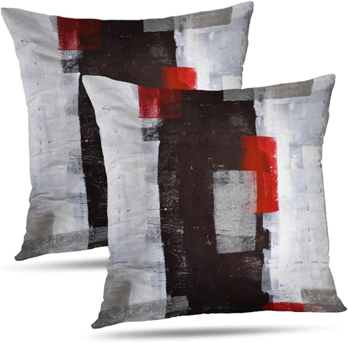 Red and Grey Pillow Cover, Modern Black White Decorative Throw Pillow Cushion Cover for Bedroom Sofa Living Room 22 x 22 Inch Set of 2