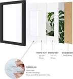 Egofine A4 Picture Frames Set of 4, Made of Solid Wood Covered by Plexiglass 5x7 and 6x8 with Mat or A4 whitout Mat, for Table Top Display and Wall Mounting Photo Frame Black