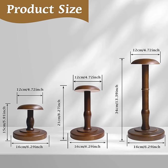 CHADWICK Vintage Style Hat Rack Stand, Rustic Brown Hat Display Stand Wood, Hat Rack Tabletop Cap Organizer and Display Rack