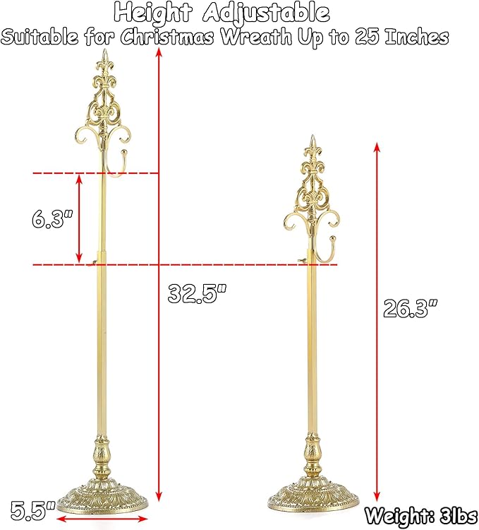 Wreath Stands for Display, Metal Wreath Holder Stand, Standing Wreath Hanger with Wrought Iron Base, Adjustable Tabletop Display Stand for Christmas and New Year Wreath, Wedding Party Decor, Gold