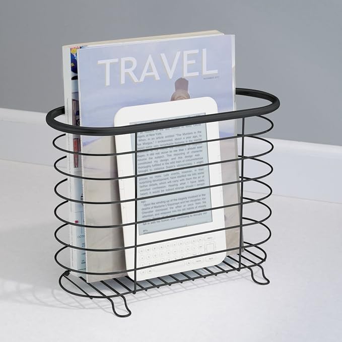 mDesign Newspaper and Magazine Rack for Bathroom, Office, Entryway - Matte Black