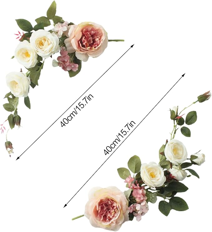 2Pcs Artificial Peony Flower Swag 16in Decorative Swag with Eucalyptus Leaves, Decorative Floral Swag, Artificial Rose Swag, Silk Floral Swag Wedding Arch Flowers for Ceremony Home Wall Door(Pink)