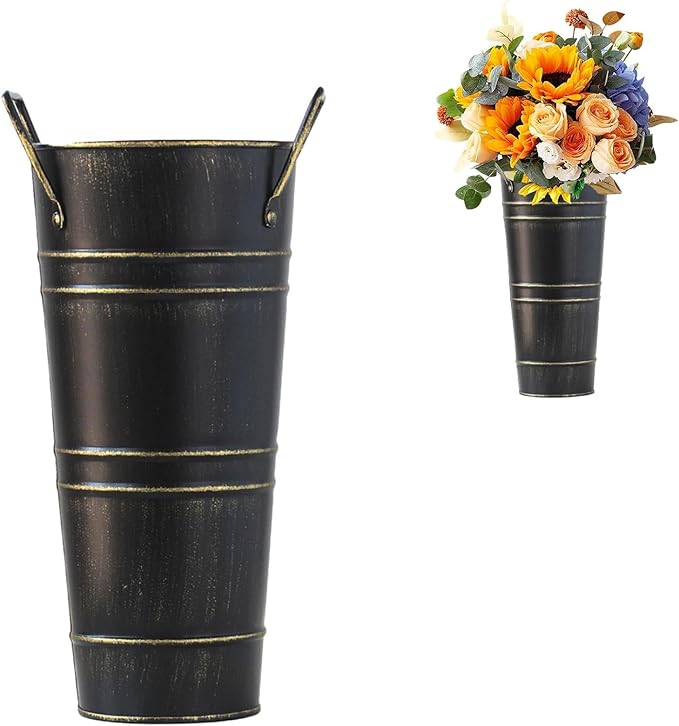 Metal Round Umbrella Stand Rack,Durable Freestanding Umbrella Rack with Cane and Walking Stick Holder,Decorative Vase,Suitable for Entryway and Porch Use,Organizer for Home and Office (Black)